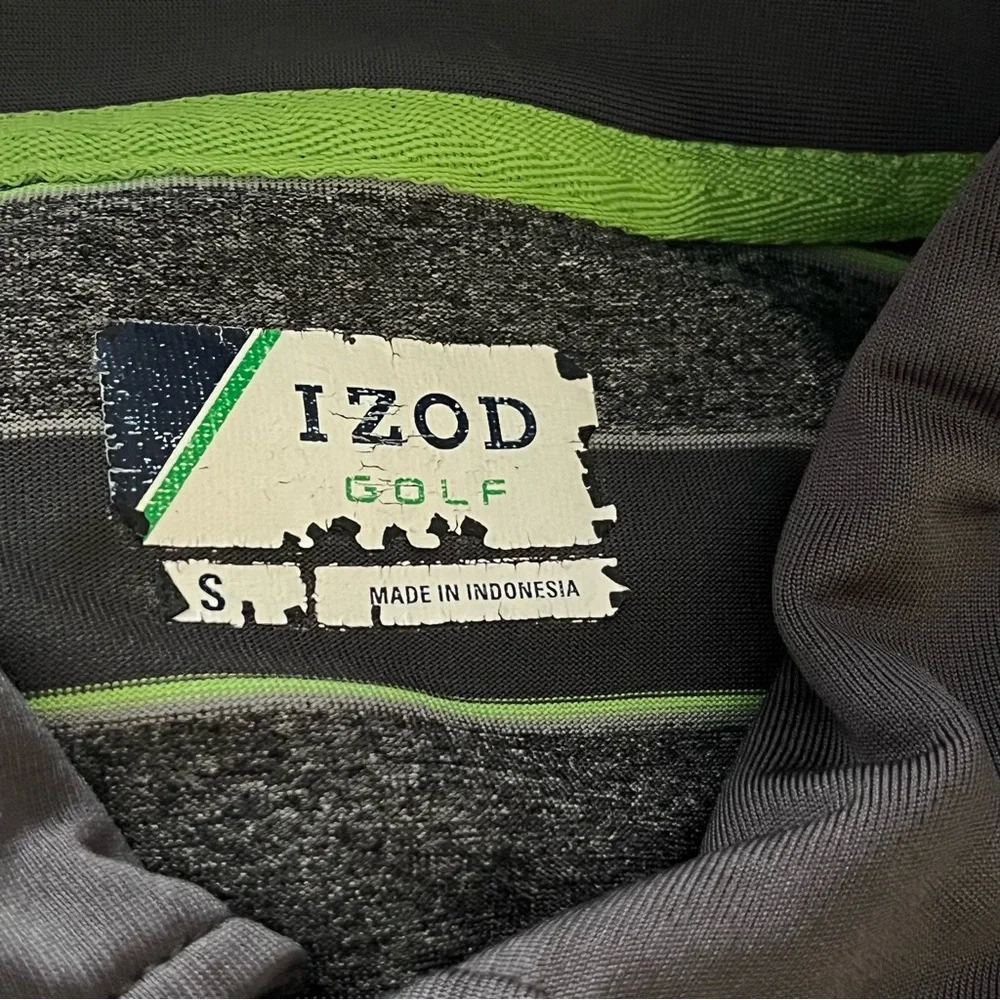 Izod Golf Polo Shirt Gray Green Striped Short Sleeve Casual Men’s S